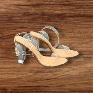 Steve Madden Womens Camille Peep Toe Ankle Strap Sandals,‎ Clear Size 9.5